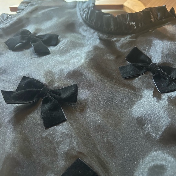 Mable Black Sheer Bow-Accent Top - Picture 13 of 13